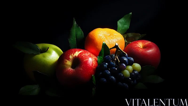 Fruit quietly rehearses a spotlighted midnight color opera