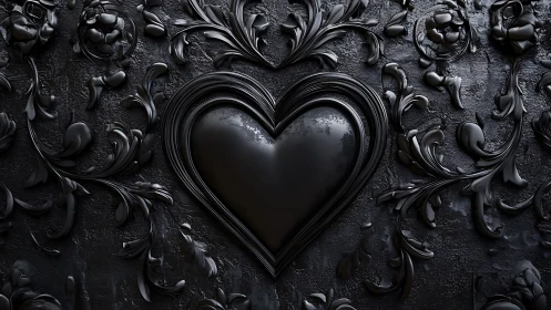Ornate Black Heart Framed in Baroque Decorative Relief.