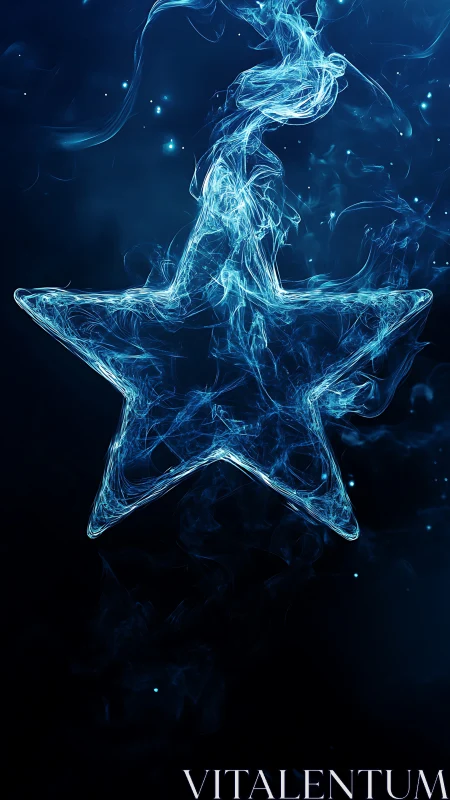 Luminous blue smoke star contour in deep celestial void.