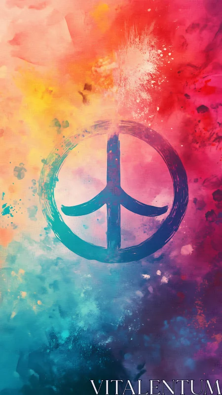 Peace symbol sits on bright multicolor textured gradient