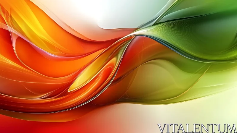 Fluid abstract waves in warm red, orange, and green tones.