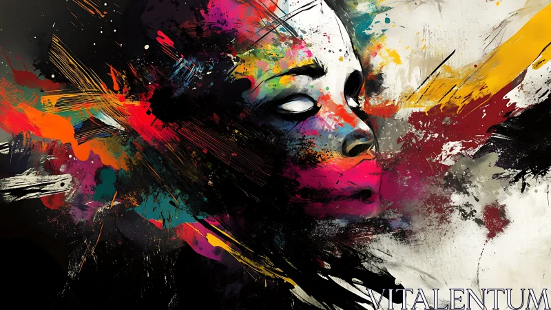 Abstract color-splashed portrait dissolving into chaotic strokes.