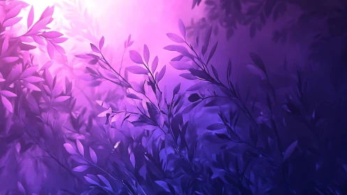 Backlit foliage rendered in high-contrast violet tonal gradient