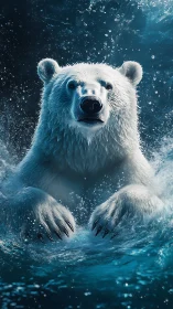 Majestic polar bear rises from icy blue Arctic waters