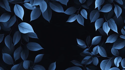 Blue leaves frame empty black center with digital shading