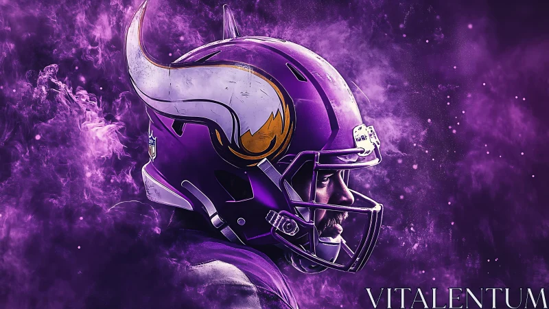 Purple thunder warrior in swirling cosmic gridiron haze.