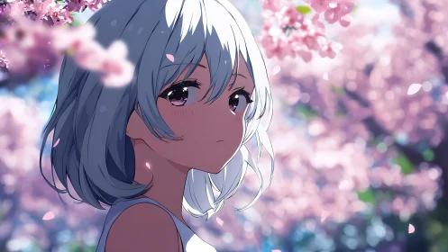 Gentle spring pause beneath drifting cherry blossoms.