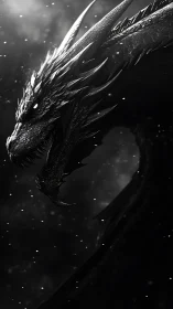 Black dragon head rendered in high contrast monochrome profile