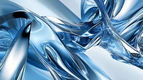 Abstract Metallic Blue Swirl with Futuristic 3D Design Elements.