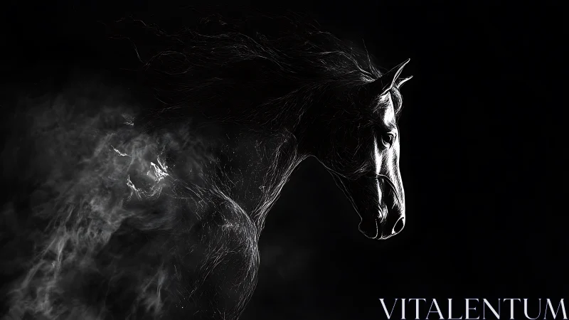 Midnight horse glows gently from swirling shadow mist