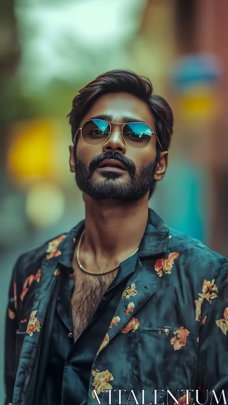 Urban portrait captures stylish man in floral satin jacket