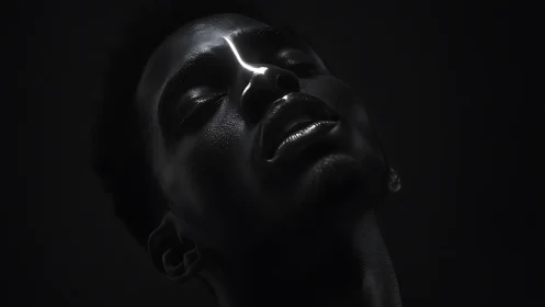 Low-key portrait with single dramatic highlight line.