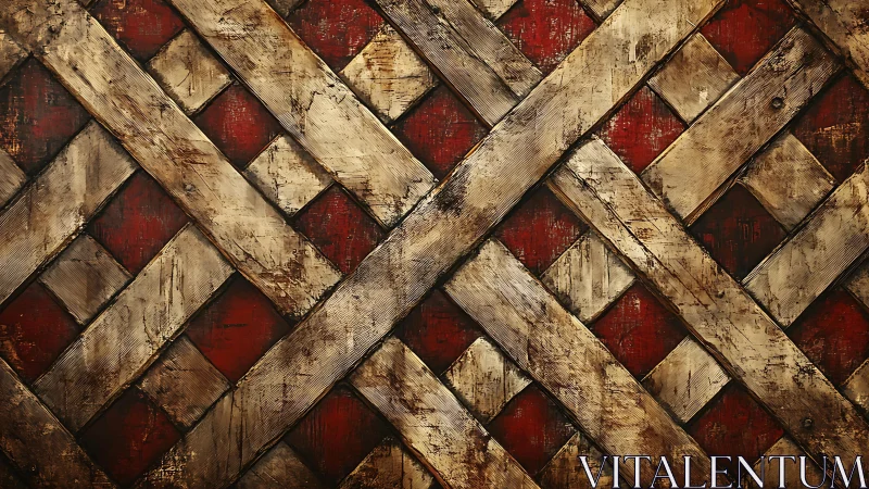 Rustic Lattice Wooden Texture with Weathered Red Background.