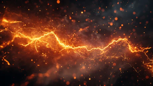 Dynamic Lightning Discharge Through Atmospheric Particles and Bokeh Elements.