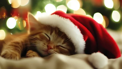 Tiny Santa dreamer curls into glowing Christmas hush