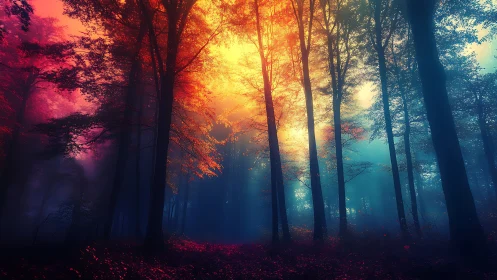 Enchanted Woodland Ablaze: Where Sunset Meets Ethereal Twilight