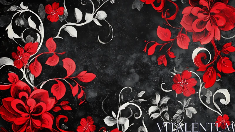 Red Flowers on Black: Digital Floral Pattern Design