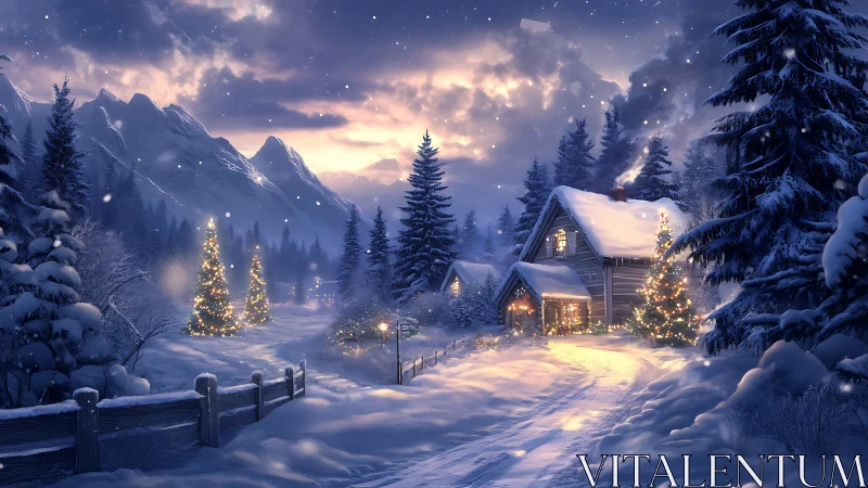 Winter twilight stitches golden warmth into snowy silence