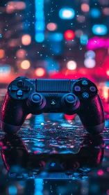 PlayStation Controller with Neon Cyberpunk Lighting Design