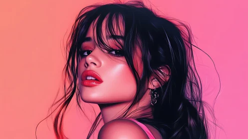 Bold neon portrait captures confident gaze in pink glow.