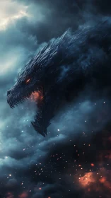 Storm-forged dragon erupts from clouds with embered fury