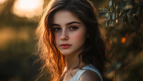 Soft golden hour portrait of young woman in shallow focus