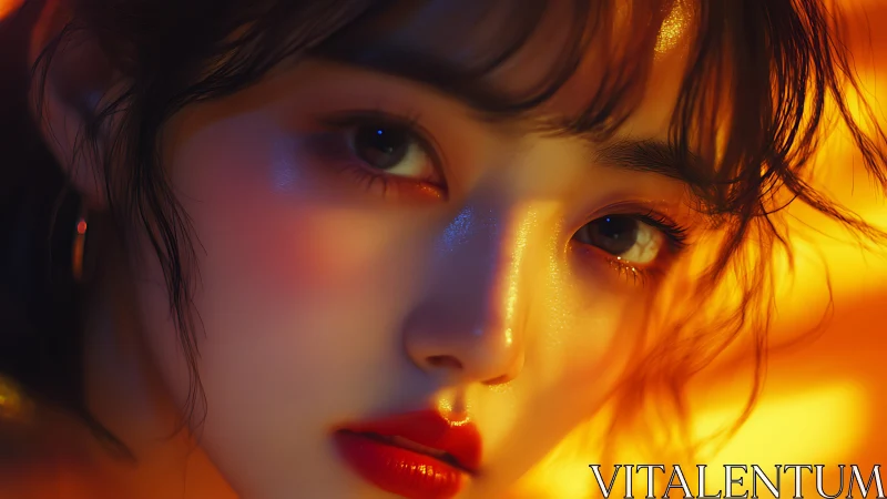 Luminous portrait highlights glossy skin and molten light.