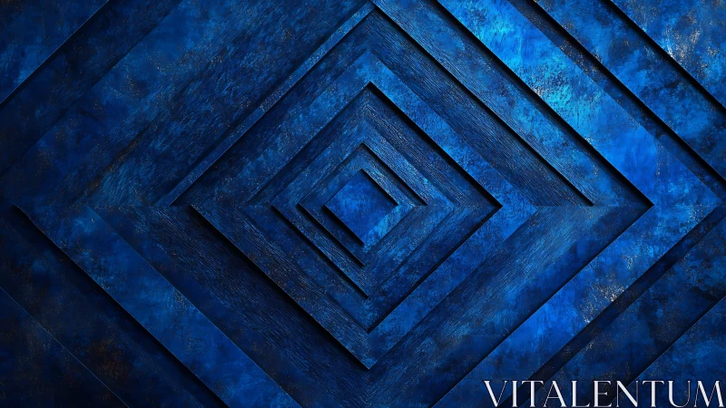 Layered blue diamond textures create a deep geometric vortex