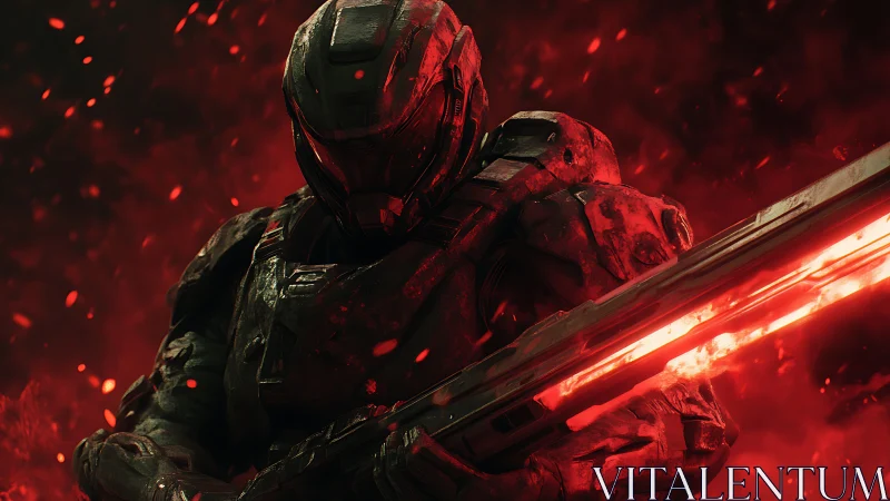 Armored sci fi soldier wielding dual plasma energy blade