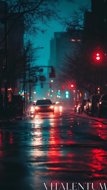 Neon-soaked rainy city street with cinematic depth of field.