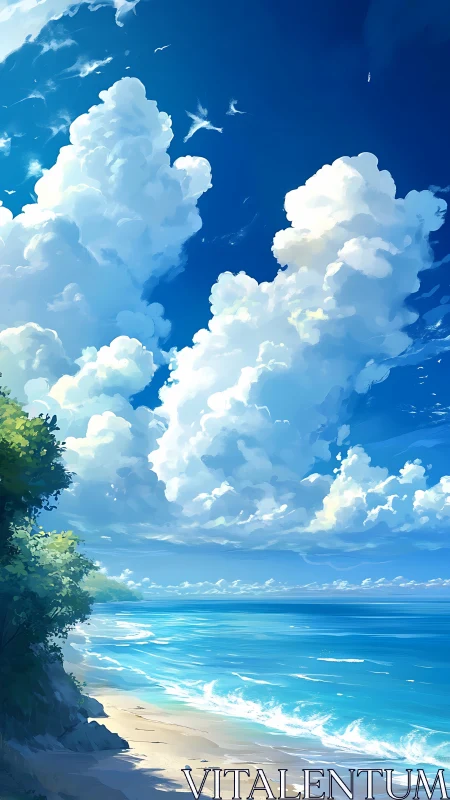 Coastal shoreline under towering cumulonimbus cloud formations