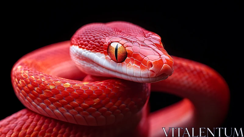 Red coiled snake is rendered in detailed close-up profile view