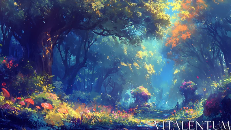 Enchanted Forest Glade with Luminous Canopy and Glowing Flora