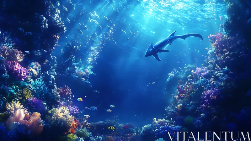 Digital reef ecosystem rendered with luminous volumetric lighting