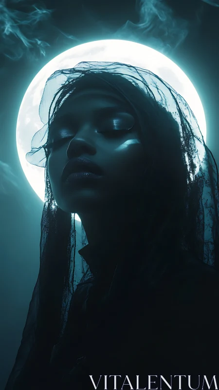 Moonlit mystic portrait wrapped in soft, dreamy shadows.