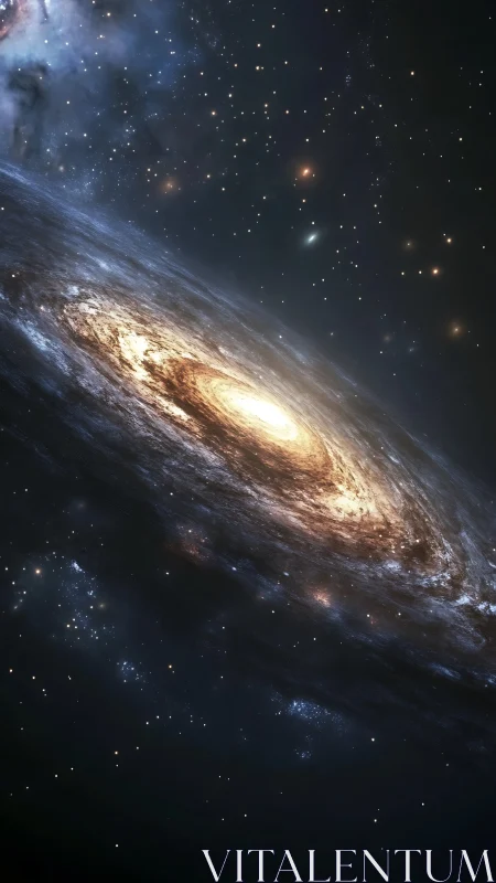 Spiral galaxy core glowing in deep star filled space.