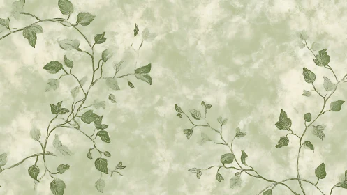 Soft green vine branches curl across a mottled backdrop.