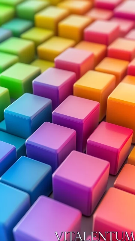 Chromatic candy blocks marching in glossy gradient rows.