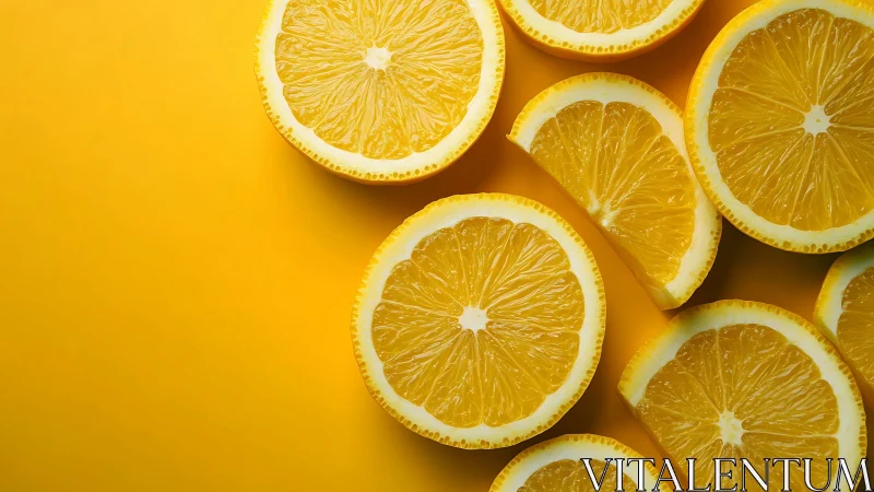 Citrus lemon slices on vibrant yellow monochrome background.