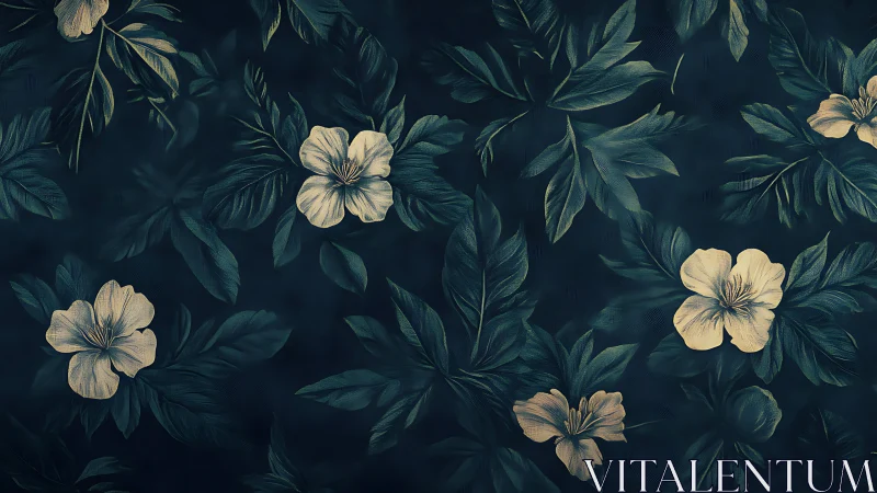 Twilight Garden Where Cream Blossoms Waltz Through Emerald Foliage