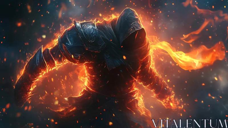 Hooded fireborn warrior in molten armor amid embers.