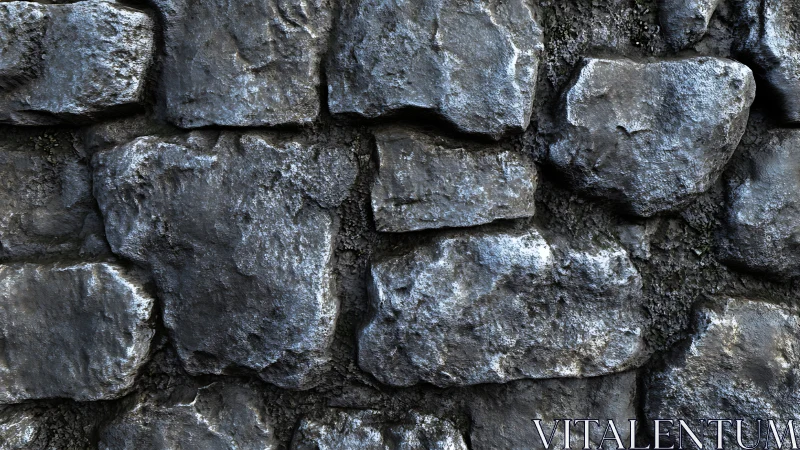 Weathered stone wall with irregular gray rock blocks.