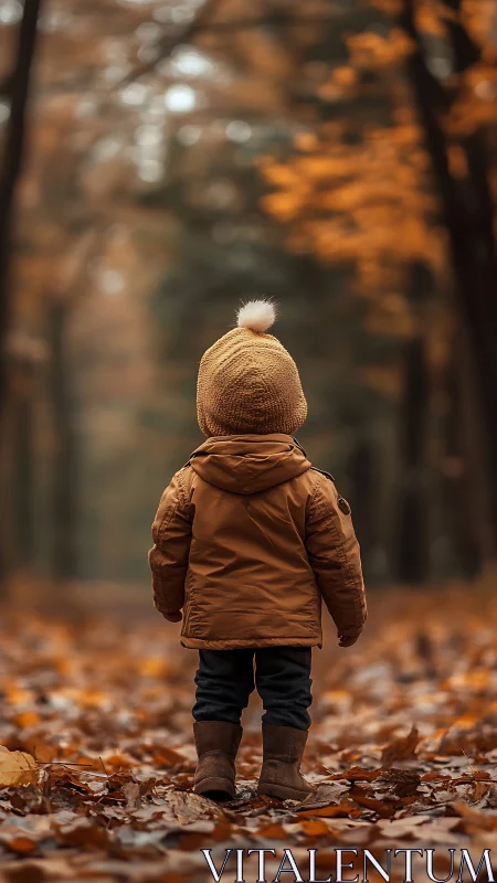 Child figure standing alone on path during autumn season.
