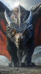 Large horned dragon rendered in detailed frontal perspective