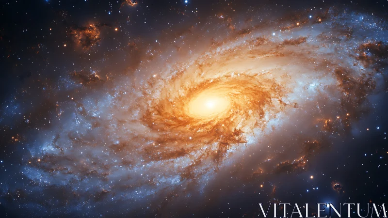 Spiral galaxy core with luminous starburst arms in space.