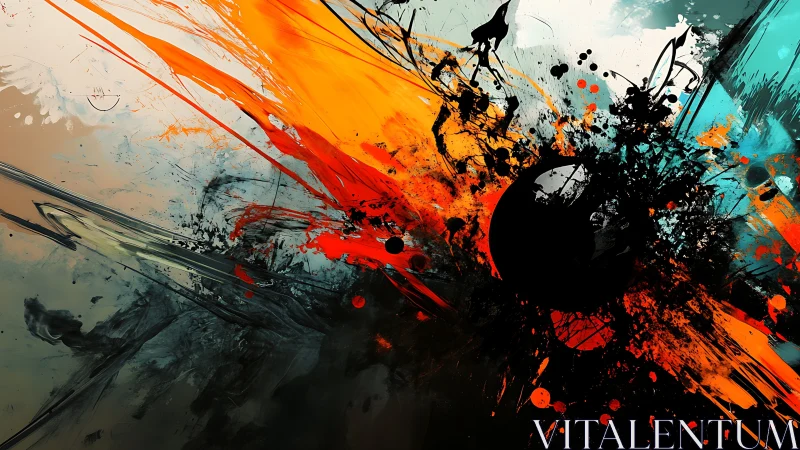 Explosive abstract vortex collides with fiery color fields.