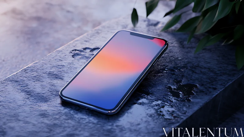 Modern Smartphone Display Gradient Against Stone Surface.