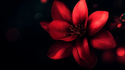 Crimson Blossom Against Black: Luminous Petals.