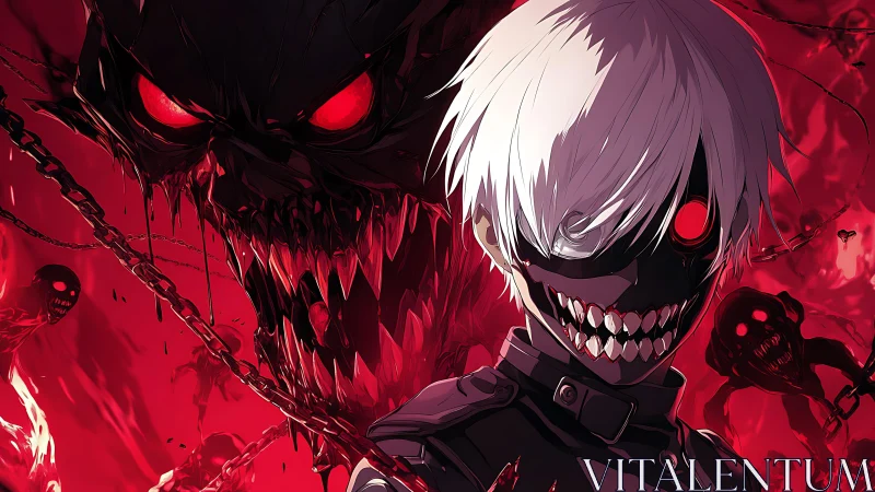 Ghoul-eyed antihero smiles while crimson nightmares awaken