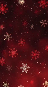 Crimson holiday snowflakes drift across a glowing festive sky